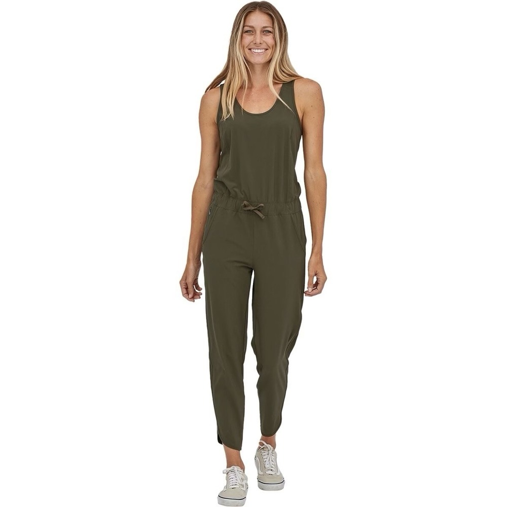 Patagonia Fleetwith Jumpsuit Medium Green Cross Back Drawstring Romper Athletic